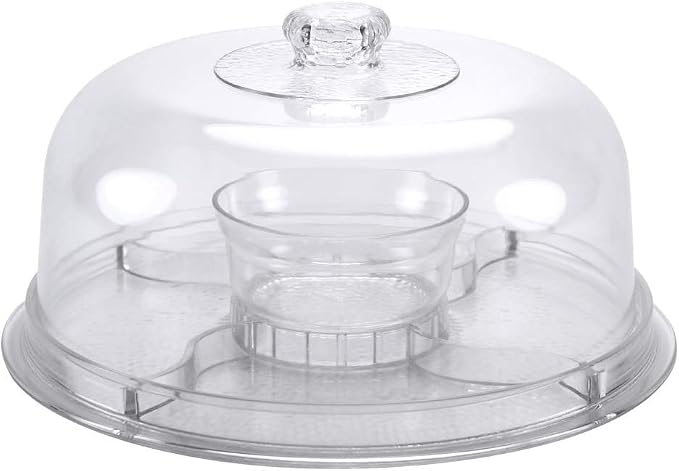 Cake Stand with Dome Cover, 6-in-1 Multi-Purpose Use, Cake Stand with Lid, Serving Platter, Punch Bowl, Desert Platter and More, BPA Free - Case of 6
