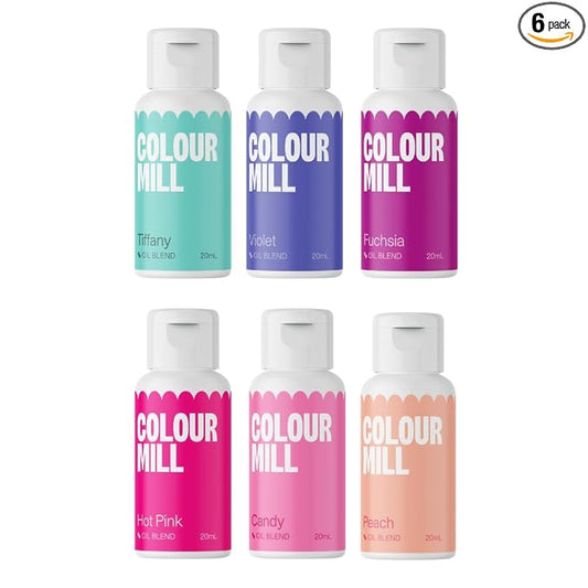 Colour Mill Oil Blend Food Coloring, Fairytale Pack - 20 Milliliters Each of 6 Colors: Candy, Fuchsia, Hot Pink, Peach, Tiffany and Violet
