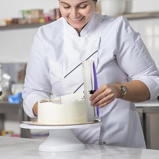 HAKUNA 12 Inch Stainless Steel Cake Scraper,Cake Scraper Smoother,Adjustable Kitchen Frosting Spatula Cake Leveler Tool,Cake Bench Scraper for Mousse,Cheese,Cream Cake Decorating Tools