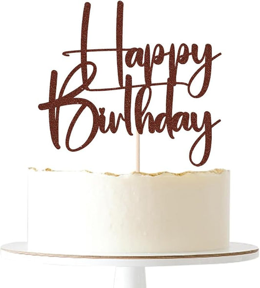 brown Happy Birthday Cake Topper, Happy Birthday Cake Bunting Deco, Baby Gender Reveal Party/Anniversary Party Decoration Supplies (6)
