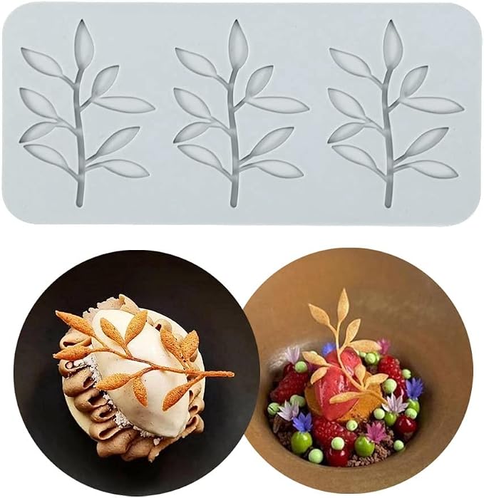 TUKE 3D Leaves Silicone Molds Flower Cake Fondant Mat Bee Leaf Pastry Moulds Rose Impression Chocolate Hollow Lace Mold (Leaf_8.2x3.8x0.12inch_I)
