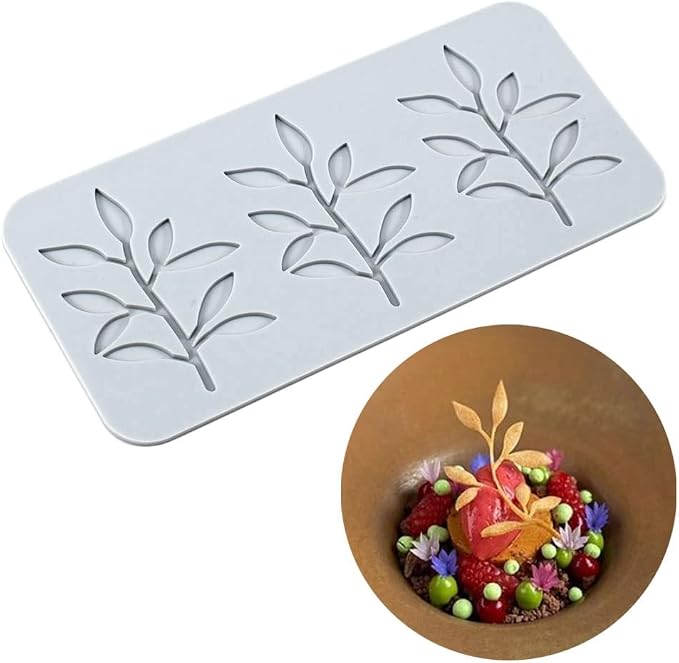 TUKE 3D Leaves Silicone Molds Flower Cake Fondant Mat Bee Leaf Pastry Moulds Rose Impression Chocolate Hollow Lace Mold (Leaf_8.2x3.8x0.12inch_I)