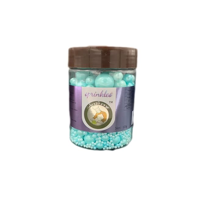 Weraru Edible Blue Pearl Sugar Sprinkles Candy Mixing Size Baking Edible Cake Decorations Cupcake Toppers Cookie Decorating Celebrations Wedding Shower Party Chirstmas Supplies 120g/ 4.2oz