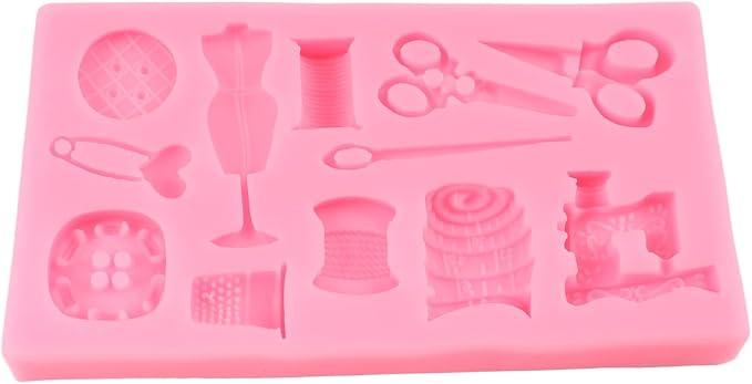 Sewing Tools Silicone Molds Scissors Button Sewing Designer Clothes Fondant Molds Sewing Machine Mold for Cake Decorating Cupcake Topper Chocolate Candy Gum Paste Polymer Clay
