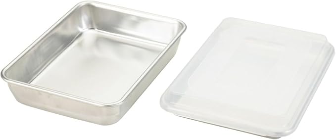 Nordic Ware Naturals Quarter Sheet, 9x13 and Lid Baking Set- USA Made Aluminum Commercial Quality Sheet Pans for Baking or Roasting, Encapsulated Galvanized Steel Rim Prevents Warping, 3pc Baker's Set