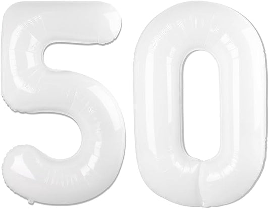 White Number 50 Balloon 40 inch, Translucent 50 Number Balloons, 50th White Birthday Decorations for Women Men, 50 Year Old Party Supplies