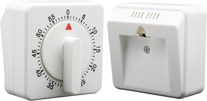 Hitefu 2 Pcs Square 60 Minute Mechanical Kitchen Timer, Visual Cooking Timer with Loud Alarm & No Batteries for Classroom/Home (White)