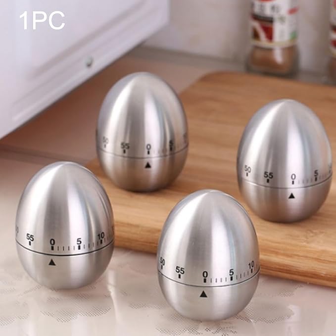 60 Minute Mechanical Kitchen Timer, Stainless Steel Egg Timer, Wind-Up Countdown 0-60 Min, No Batteries Needed, Silver, 2.36 x 2.95 in, for Cooking Baking Study
