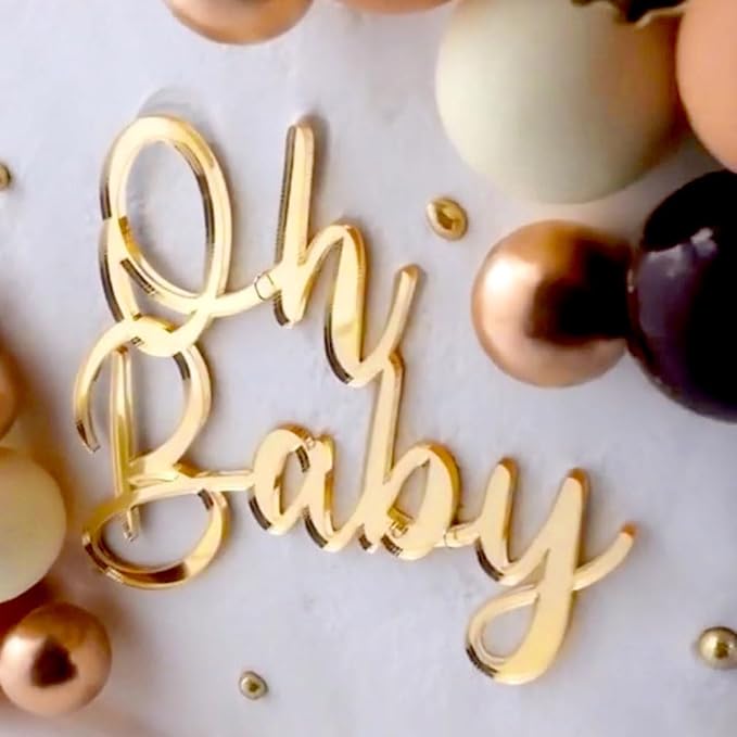 Oh Baby Cake Topper, 10pcs Acrylic Cake Toppers Oh Baby Sign Cupcake Toppers Cake Decorating Supplies Kit Cupcake Topper Mirror Gold Birthday Decorations for Boys Girls Birthday Party Supplies