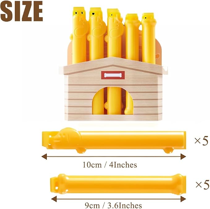 Ouliget Magnetic Refrigerator Sealing Clip,Chip Clips with Magnet Storage Box,Puppy Bone Shaped Food Packages Clips,Kitchen Food Freshness Bag Clip,Yellow,10 Pieces
