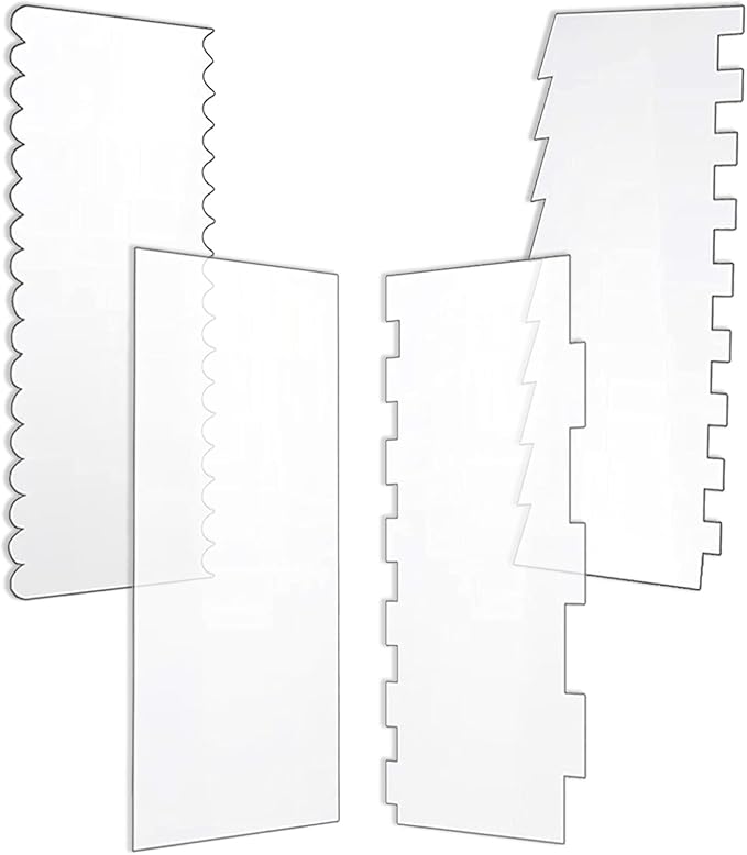 4 Pcs Cake Scraper Set Acrylic Cake Decorating Supplies Large Transparent Cake Smoother for Icing Perfect for Butter Cream Frosting with 7 Different Shapes Durable