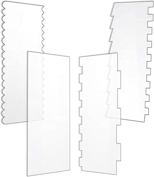 4 Pcs Cake Scraper Set Acrylic Cake Decorating Supplies Large Transparent Cake Smoother for Icing Perfect for Butter Cream Frosting with 7 Different Shapes Durable