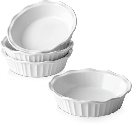 LIFVER Ceramic Pie Pans for Baking 6 Inches, 11.6 OZ Set of 4 Deep Pie Dish, Round Mini Pie Plates Tart Pans, Small Quiche Baking Fluted Dish Pan for Dinner, Oven, Freezer, Microwave Safe