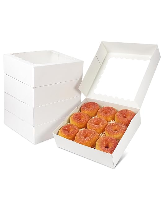 qiqee 10x10x2.5 Inch White Pie Boxes with Window 12Packs Cookie Donut Bakery Box (Auto-pop Up)