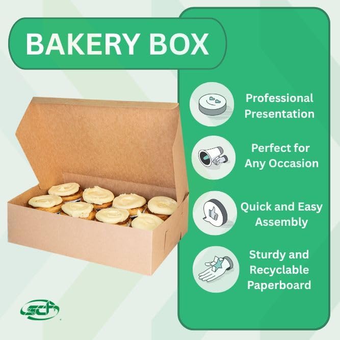 SCT Kraft Bakery Box (100 Pack), 14x10x4, Kraft Bakery Box for Wedding and Birthday Cakes, 14 inch Cake Box, Bakery Pastry and Cake Packaging, Disposable, 1025K