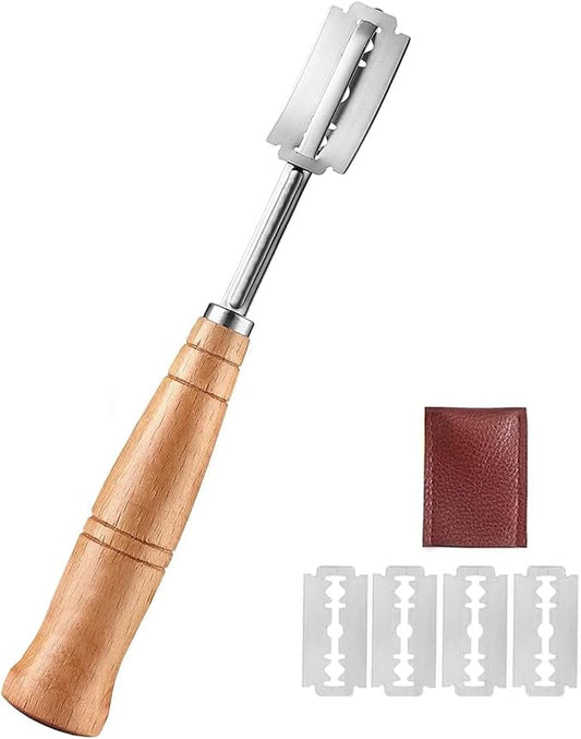 Bread Lame Sourdough Scoring Tool - Premium Wood Handle Bread Scoring Knife with 5 Replacement Blades & Protective Paper Box - Professional Dough Scorer for Artisan Bread Baking Supplies