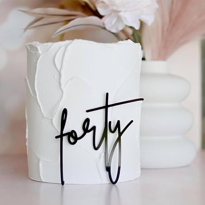 Black Forty Cake Topper, Acrylic Happy 40th Birthday Cake Decorations for Women and Men, Cheers to 40 Years Anniversary Cake Charm Party Supplies