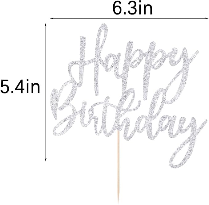 LVEUD Glitter Happy Birthday Cake Topper, Cake Decoration Suitable For Party Decoration - Silver