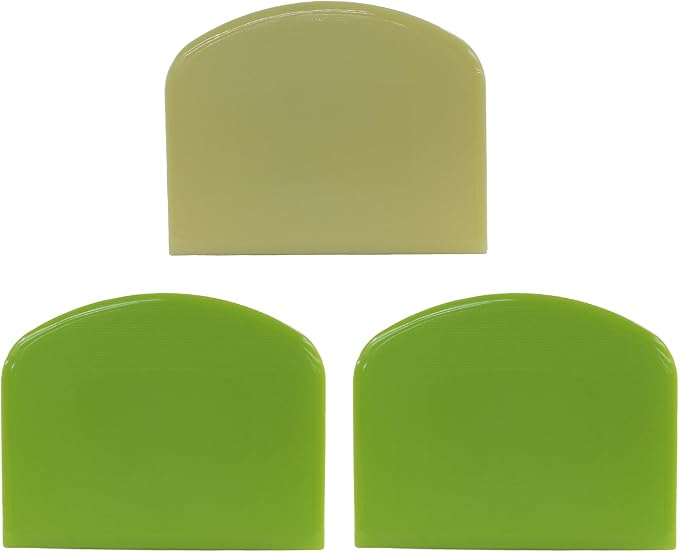 3 Pcs Dough Scraper Set - 4.64" x 3.7" Flexible Plastic Bench Scraper and Bowl Scraper, BPA-Free Food-Safe Dough Cutter(Green*2+Yellow*1)