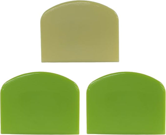 3 Pcs Dough Scraper Set - 4.64" x 3.7" Flexible Plastic Bench Scraper and Bowl Scraper, BPA-Free Food-Safe Dough Cutter(Green*2+Yellow*1)