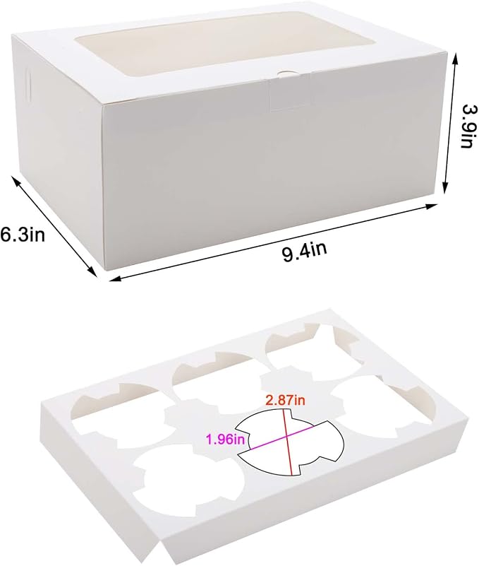 10-Set Cupcake Boxes with Inserts and Window Hold 6 Cupcakes,Cupcake Containers Bakery Cake Box,Pastry Carrier For Donut Cookie Treat Muffin Chocolate Bombs,9.4x6.3x3.9 In