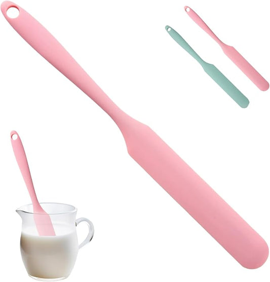 Silicone Jar Spatula,Non-Stick Heat Resistant Kitchen Thin Spatula,Sourdough Stirring Stick,Jam Spreader for Peanut Butter,Cake Cream Butter Spatulas for Scraping Icing Bread Cream (Pink)