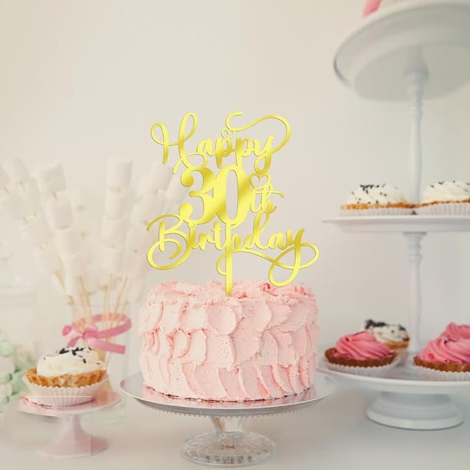 Happy 30th Birthday Cake Topper，Mirrored Gold Acrylic Birthday Topper for Cheers to 30 Years Birthday/Anniversary Party Decoration Ideas, Perfect Keepsake for your family and friends(30th)
