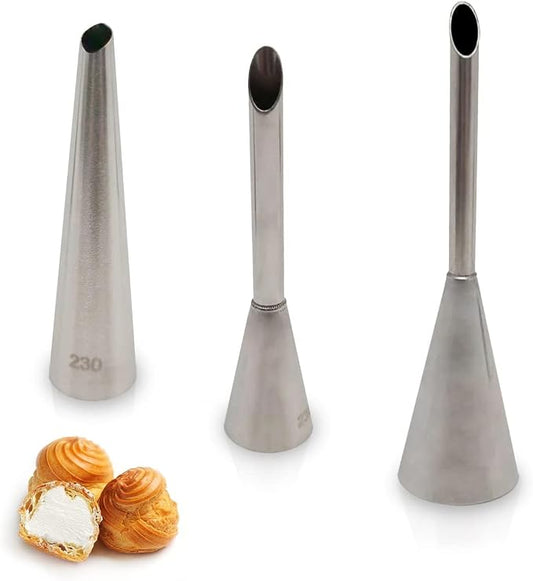 3 Pcs Filling Piping Tip Set – Easy-to-Use & Clean Stainless Steel Pastry Filling Tip for Cream Puff, Deviled Egg Piping Tool, Donut & Eclair Decoration – Different Sizes, Lightweight & Durable