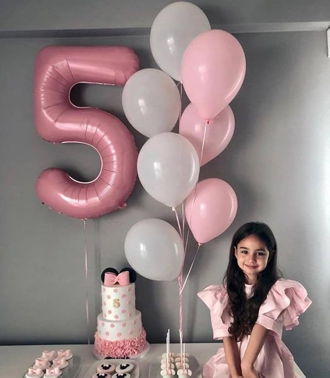Pearlescent Pink 5 Balloon, Number Balloons 40 Inch, 5th Birthday Balloon Decorations, Pastel Pink Party Supplies, 5 Number Balloons, Number 5 Balloon