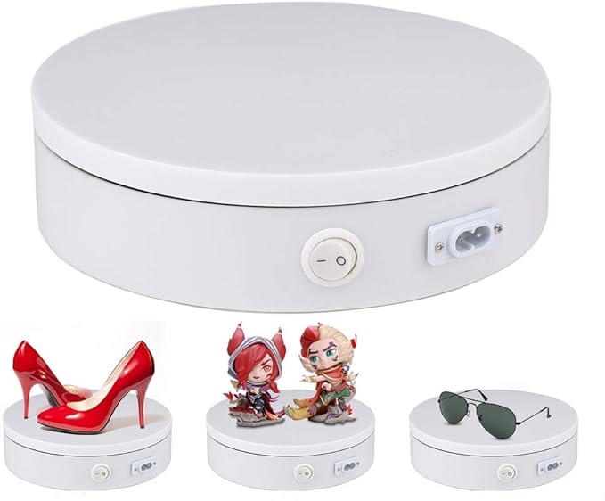 Motorized Photography Turntable,Newerpoint Automatic Revolving Platform Perfect for 360 Degree Images,Professional for Shop Display Stand,Product Display or Cake Display,55lb Load Dia 7.8inch- White