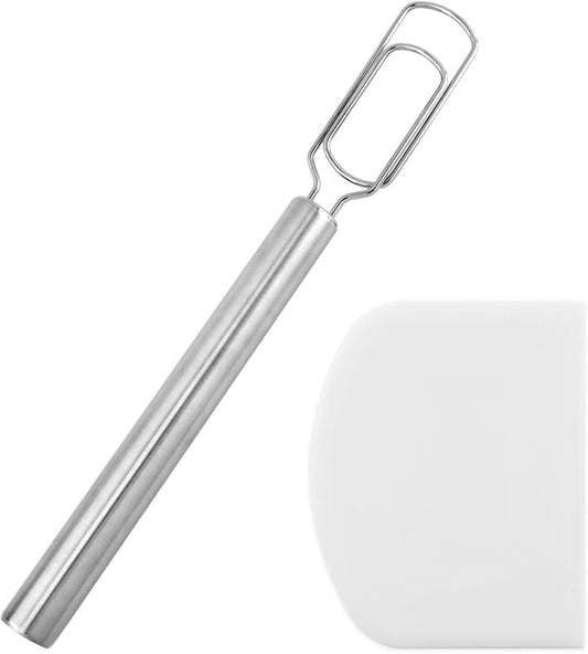 12” Danish Dough Whisk for Sourdough Starter,with Dough Scraper,Stainless Steel Dutch Whisk,Sourdough Whisk for Baking,Sourdough, Pizza,Pastry Baking,Reaching Bottom of Jar