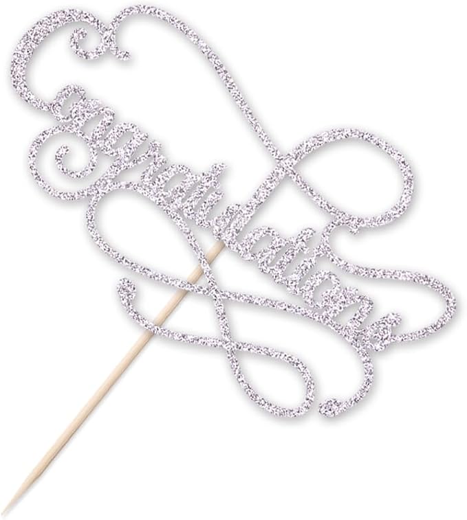Congratulations Cake Topper,Congratulations 2026 Graduation Cake Topper,Graduation, Wedding, Retirement, Birthday, Anniversary, Celebration Party Decorations Supplies (Silver)