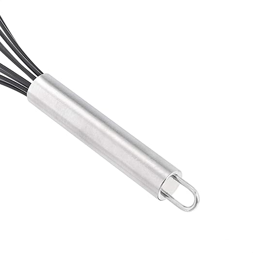 Amazon Basics Stainless Steel and Silicone Non-Stick Coated Whisk Set for Beating and Whisking, Dishwasher Safe, 8", 10", and 12", Pack of 3, Black