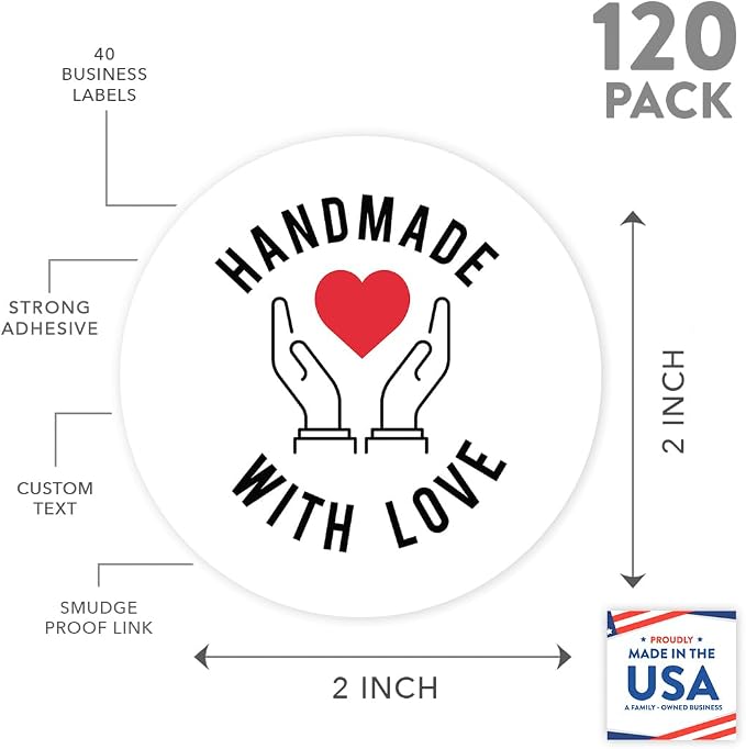 Andaz Press Round Small Business Sticker Labels, 120-Pack, Handmade With Love, Product Labels, Thank You Stickers for Packaging