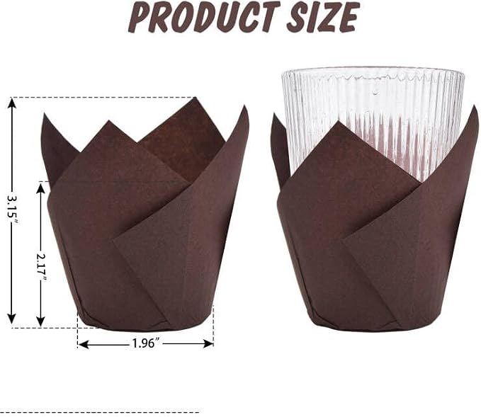 DC QZHMKJ PET 200Pcs Tulip Cupcake Liners Muffin Baking Holders Premium Cups Wrappers Christmas Lliners for Weddings, Birthdays, Anniversaries, and Special Occasions（Brown）