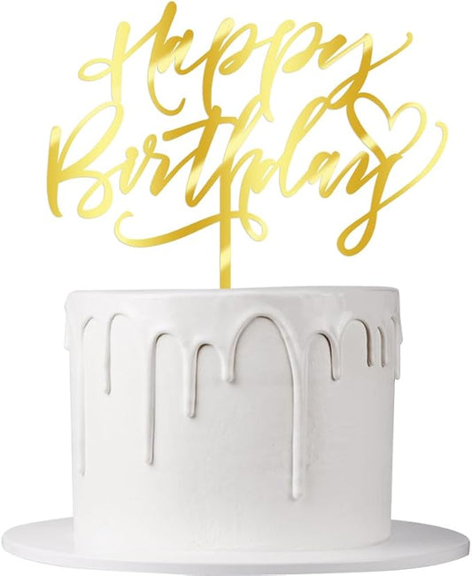 Happy Birthday Cake Topper, Gold Mirror Acrylic Cake Decorations | Cake Sign Decorations, For Boy Girl Children or Adults, Birthday Party Decoration Ideas, Anniversary/Birthday Party Supplies