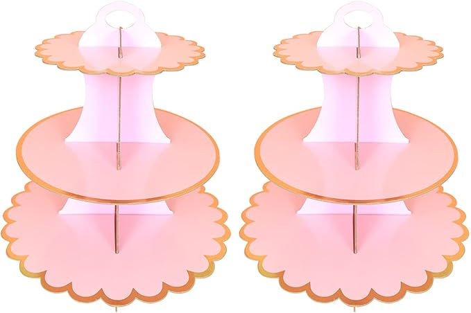 2 PACK Cardboard Cake Stand, 3 Tier Paper Dessert Round Cupcake Holder Tower Disposable Pastry Stand for Birthday, Afternoon Tea,Wedding Party Anniversary Christening Fruit Desserts Display…