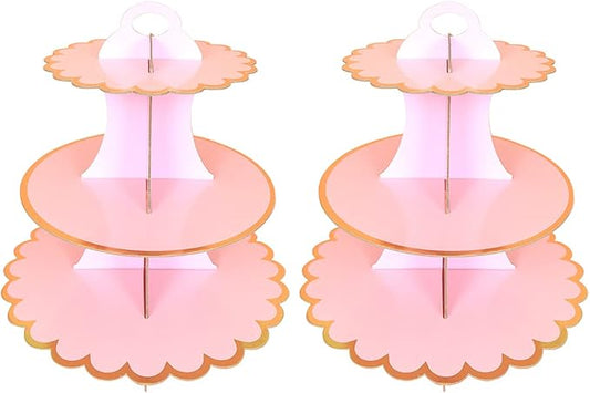 2 PACK Cardboard Cake Stand, 3 Tier Paper Dessert Round Cupcake Holder Tower Disposable Pastry Stand for Birthday, Afternoon Tea,Wedding Party Anniversary Christening Fruit Desserts Display…