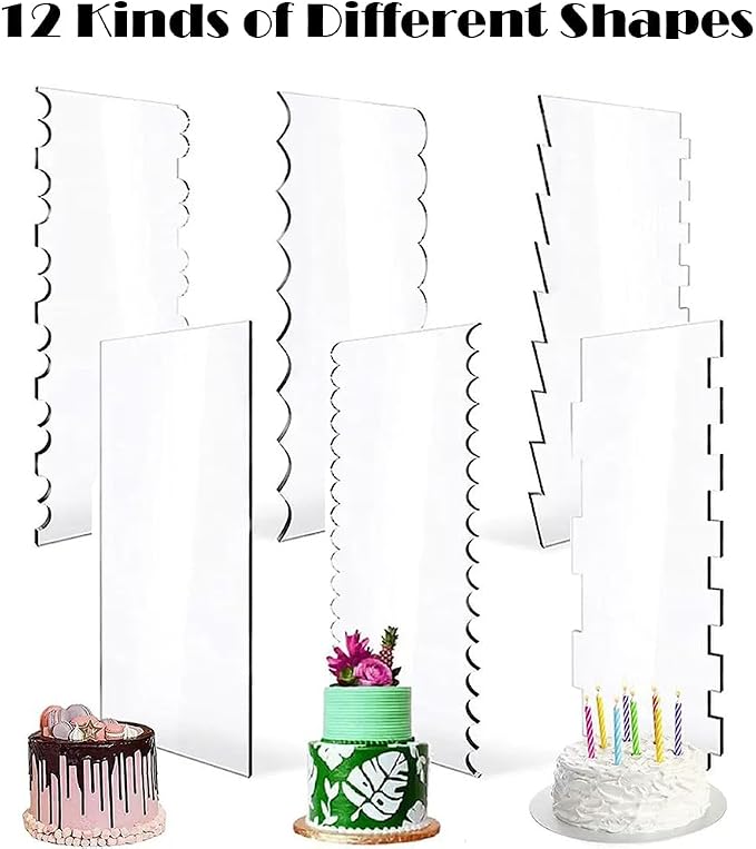 6 Pack Cake Scraper Smoother, Acrylic Double Edge Sided Patterned Cake Decorating Scraper Comb for Mousse Butter Cream Dessert Decor