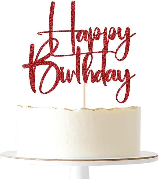 red Happy Birthday Cake Topper, Happy Birthday Cake Bunting Deco, Baby Gender Reveal Party/Anniversary Party Decoration Supplies