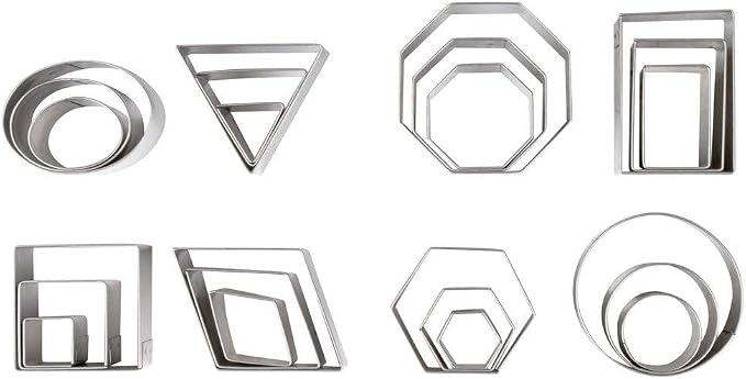 Ateco Plain Edge Geometric Shapes Cutters in Graduated Sizes, Stainless Steel, 24 Pc Set