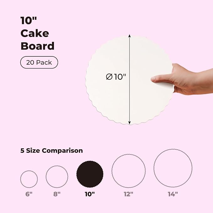 Fit Meal Prep 20 Pack Cake Boards, 10 Inch Round White Cake Circles, Disposable Pizza Circles Cake Pan Base Stand for Desserts and Pastries, Greaseproof Cardboard Cake Rounds for Cake DIY, Birthday