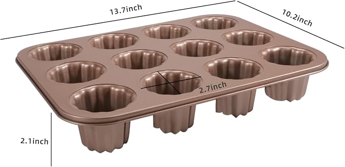 12-Cavity Professional Bakeware Set: Non-Stick Madeline Pans, Canele Molds & Donut Pan for Baking - Multi-Use French Madeleine Pan, Cannoli Forms, Cheesecake Molds & Chocoflan Tins