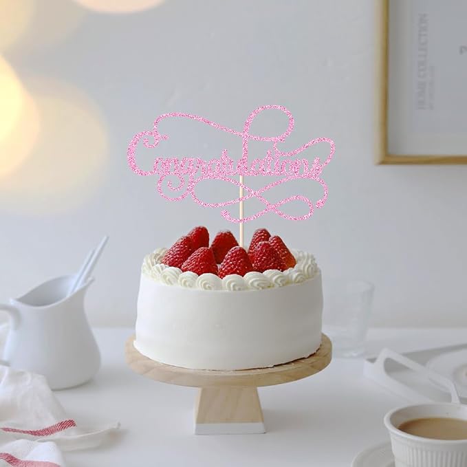 Congratulations Cake Topper,Congratulations 2026 Graduation Cake Topper,Graduation, Wedding, Retirement, Birthday, Anniversary, Celebration Party Decorations Supplies (Pink)