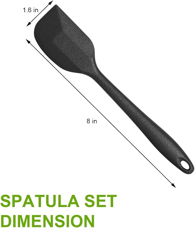 Silicone Spatula, Silicone Spatulas Heat Resistant, Food Grade Rubber Non-Stick Rubber Spatulas with Stainless Steel Core, for Baking, Cooking, Mixing (2, Black, 8x1.6 inch)