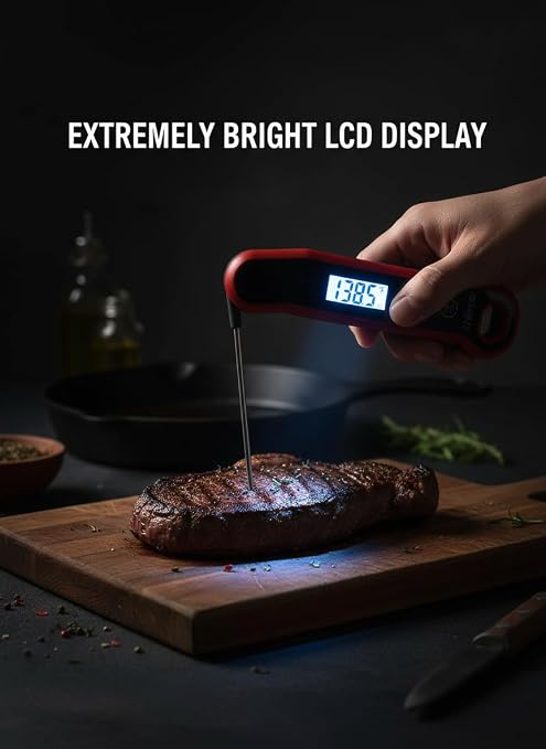 0.5 Sec Instant Read Meat Thermometer Digital with Auto-Rotating Large LCD Display & Motion Sensing, ±0.5°F Accuracy, IP67 Waterproof Food Thermometer for Cooking BBQ Grill Smoker Candy