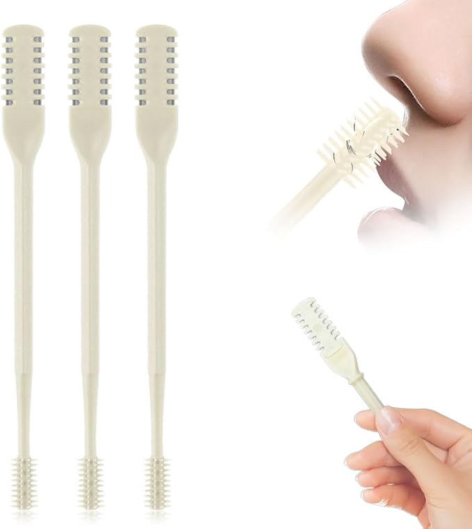 3PCS Nasal Hair Cutter Portable Travel Essentials,2026 Manual 360° Rotating Nostril Hair Removal Tools Double Sided Nose Hair Blade,Nose Hair Cutter for Women Men (Cream, 3 Pack)