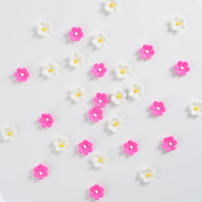 Edible Flowers Cake Decorations 32 Count White and Pink Blossoms Royal Icing Decorations Daisy Sugar Wedding Flowers for Baking Cupcakes Ice Cream Waffles Cookies Birthday Cake