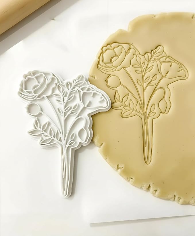 Birth Flower Cookie Cutter August Gladiolus 3D Embosser Stamp with Detailed Petal Texture - Birth Month Flower Fondant Biscuit Baking Tools - Personalized Birthday Mom Gift Party Decorating 4"