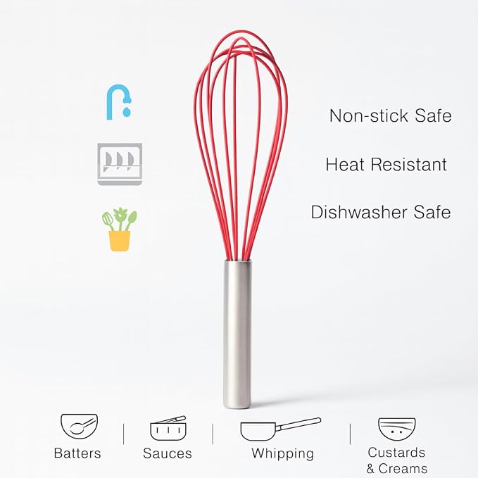 Mrs. Anderson’s Baking Non-Stick Wire Whisk, Silicone-Coated Stainless Steel, 12-inches